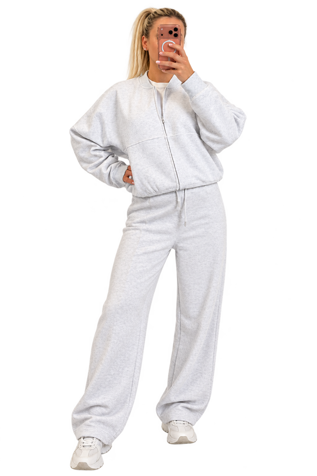 Luxe Elara Grey Zip-Up Wide-Leg Tracksuit Set