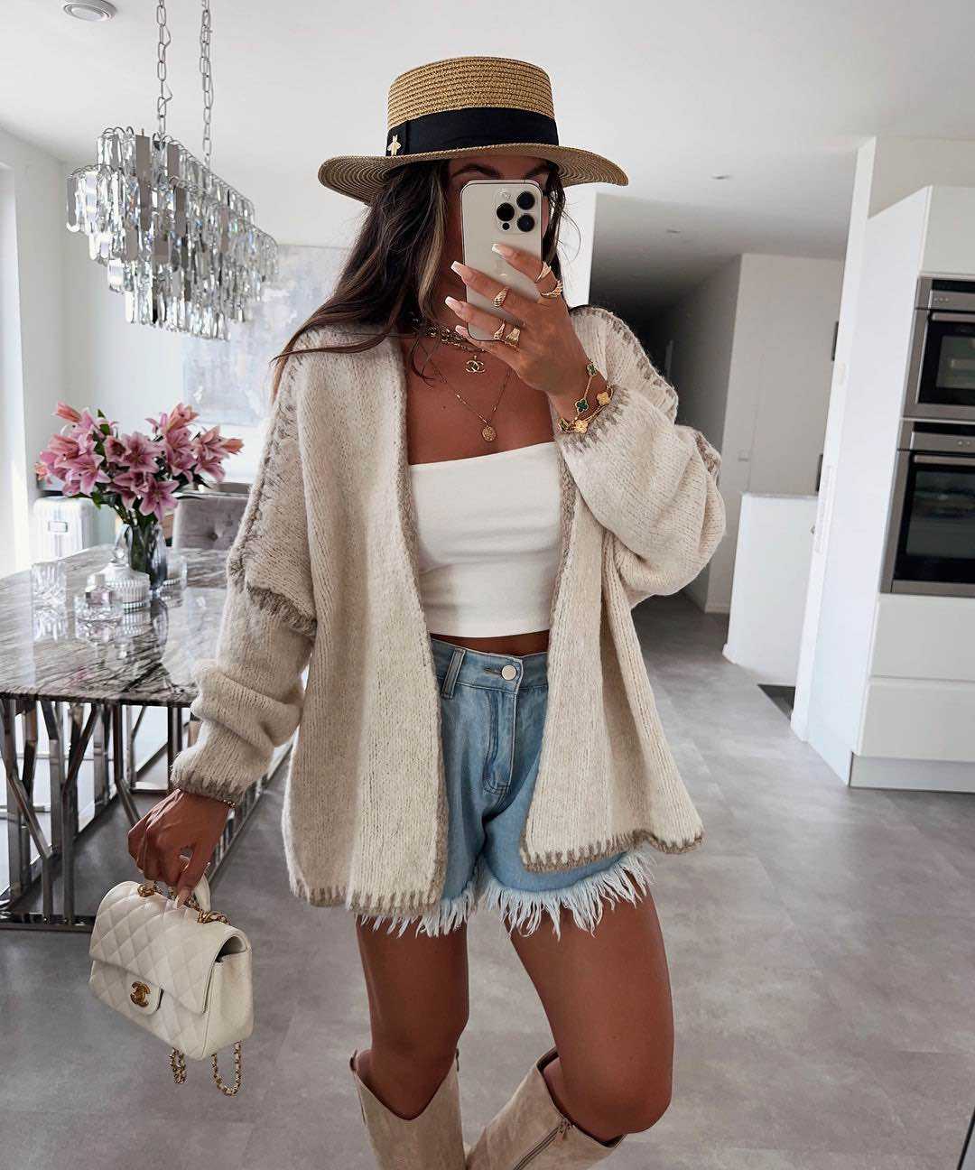 Khaki & Cream contrast stitch cardigan