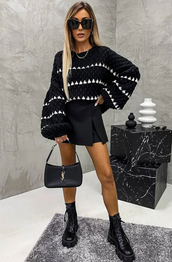 Black & Cream chunky contrast stripe jumper