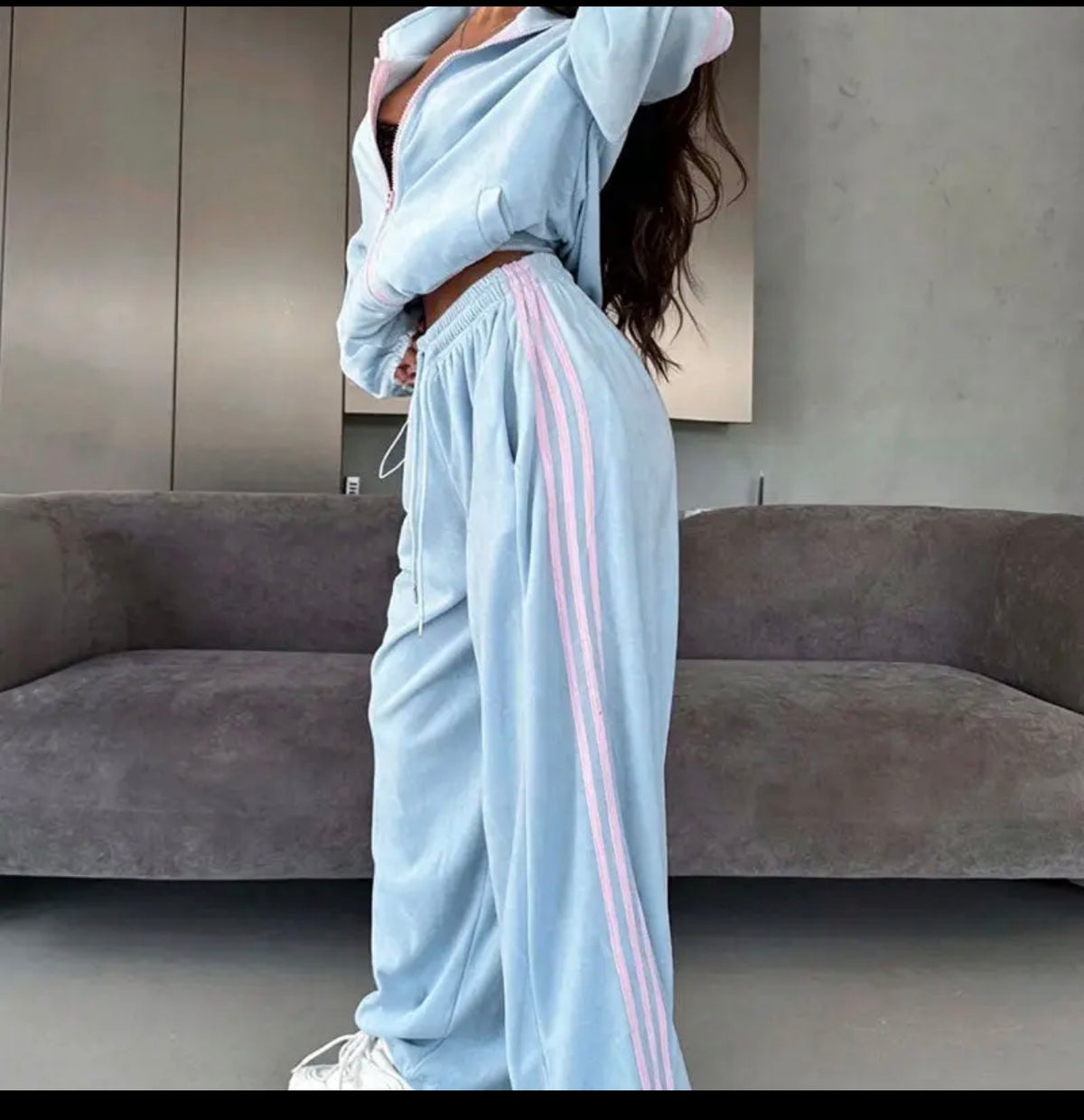 Luxe Contrast Stripe Tracksuit – Blue & Pink