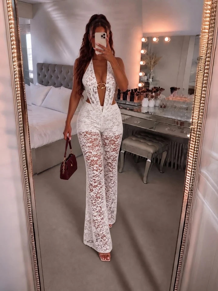 Luxe White Lace Plunge Jumpsuit