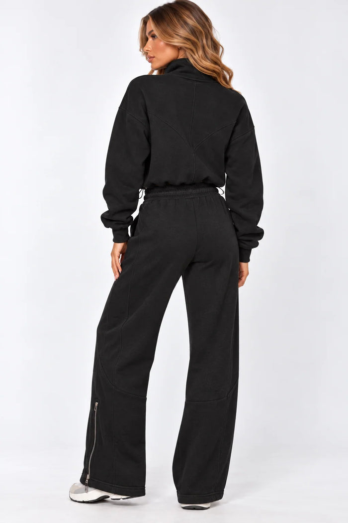 Luxe Asymmetric Zip Tracksuit – Black